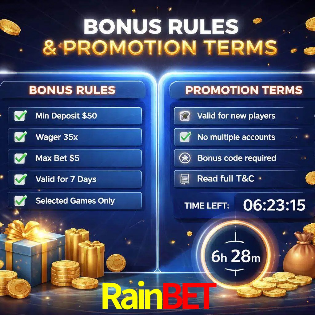 Reglas de promoción Rainbet y condiciones de bonos explicadas visualmente